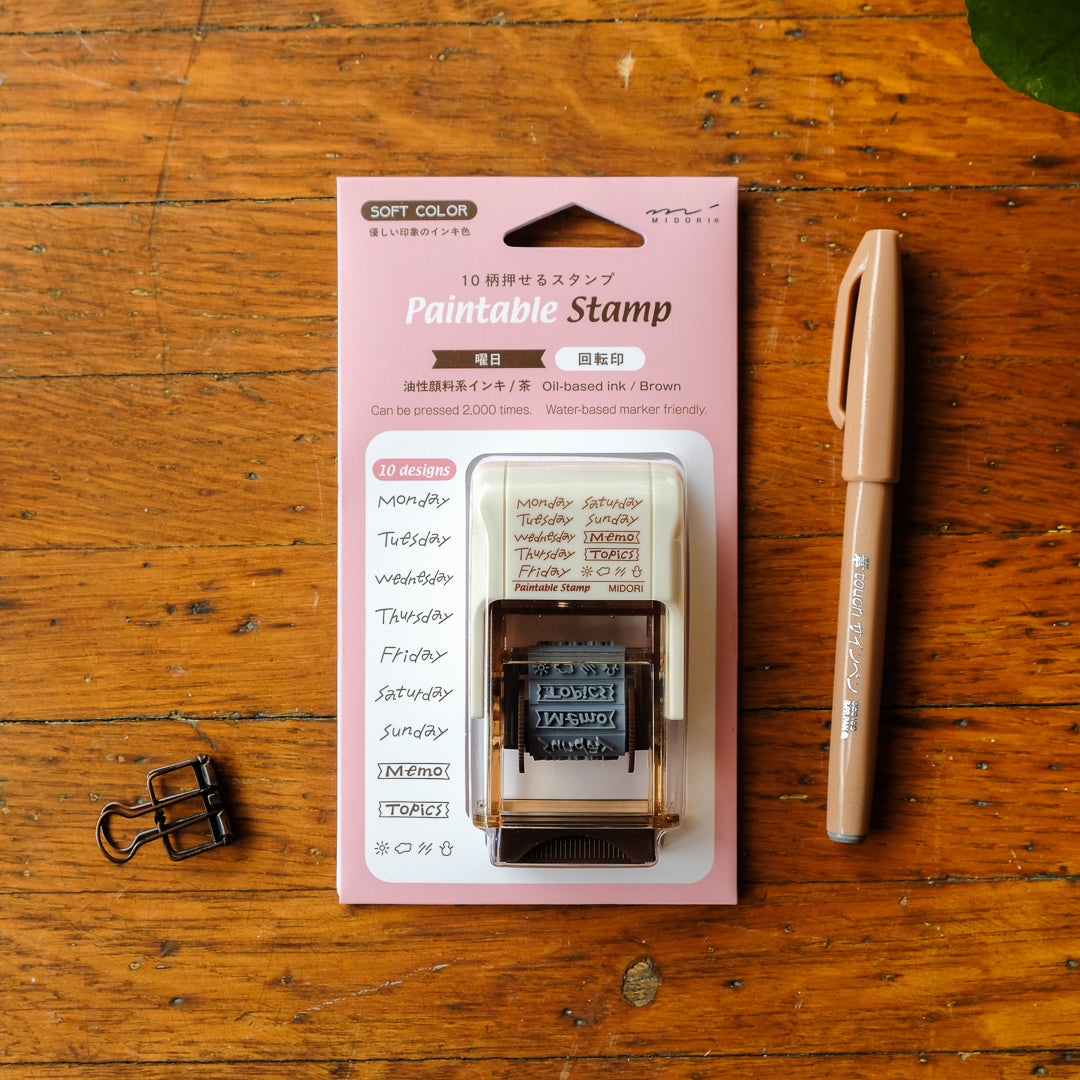 Midori Paintable Rotating Stamp - Days of the Week Brown
