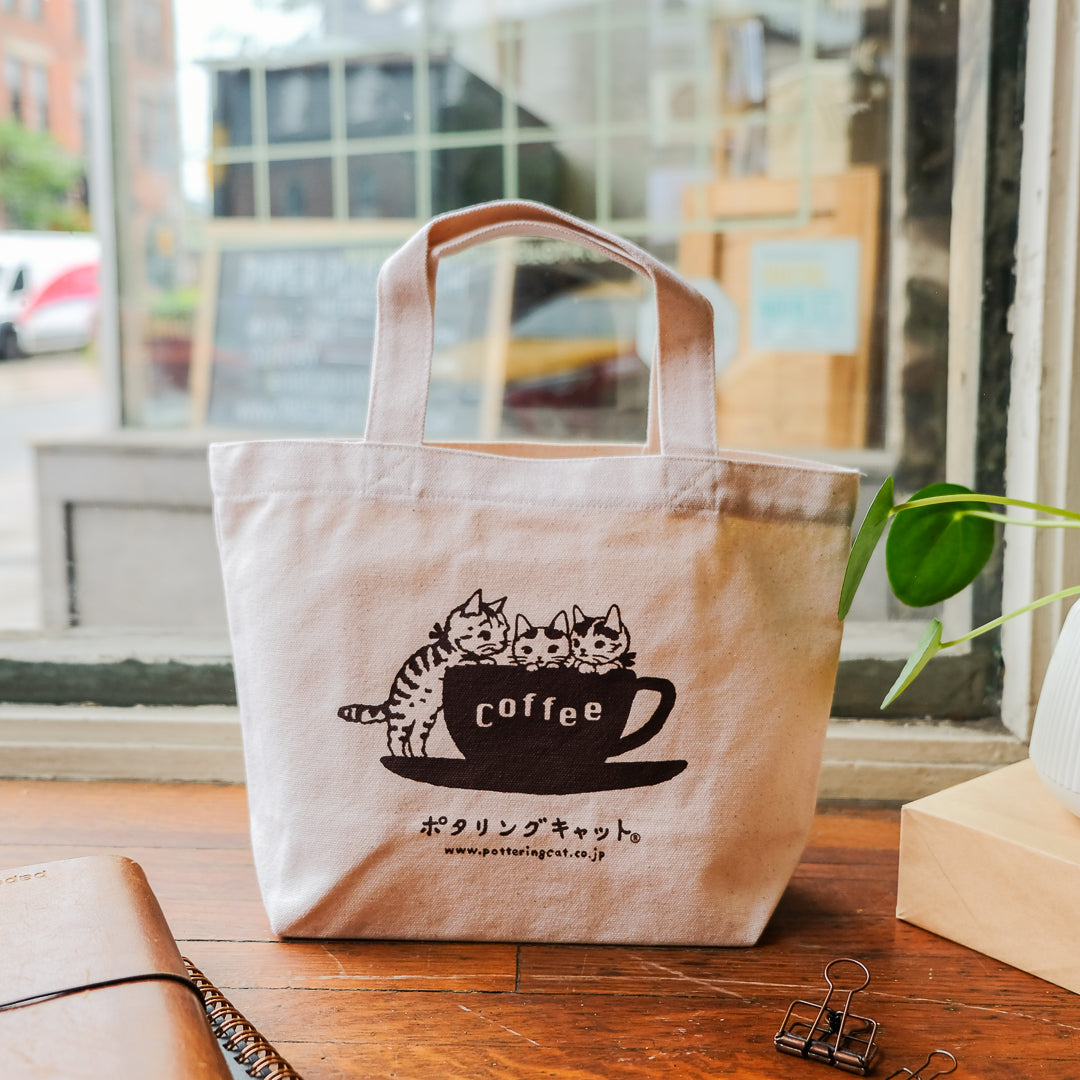 Pottering Cat - Small Canvas Bag - Coffee