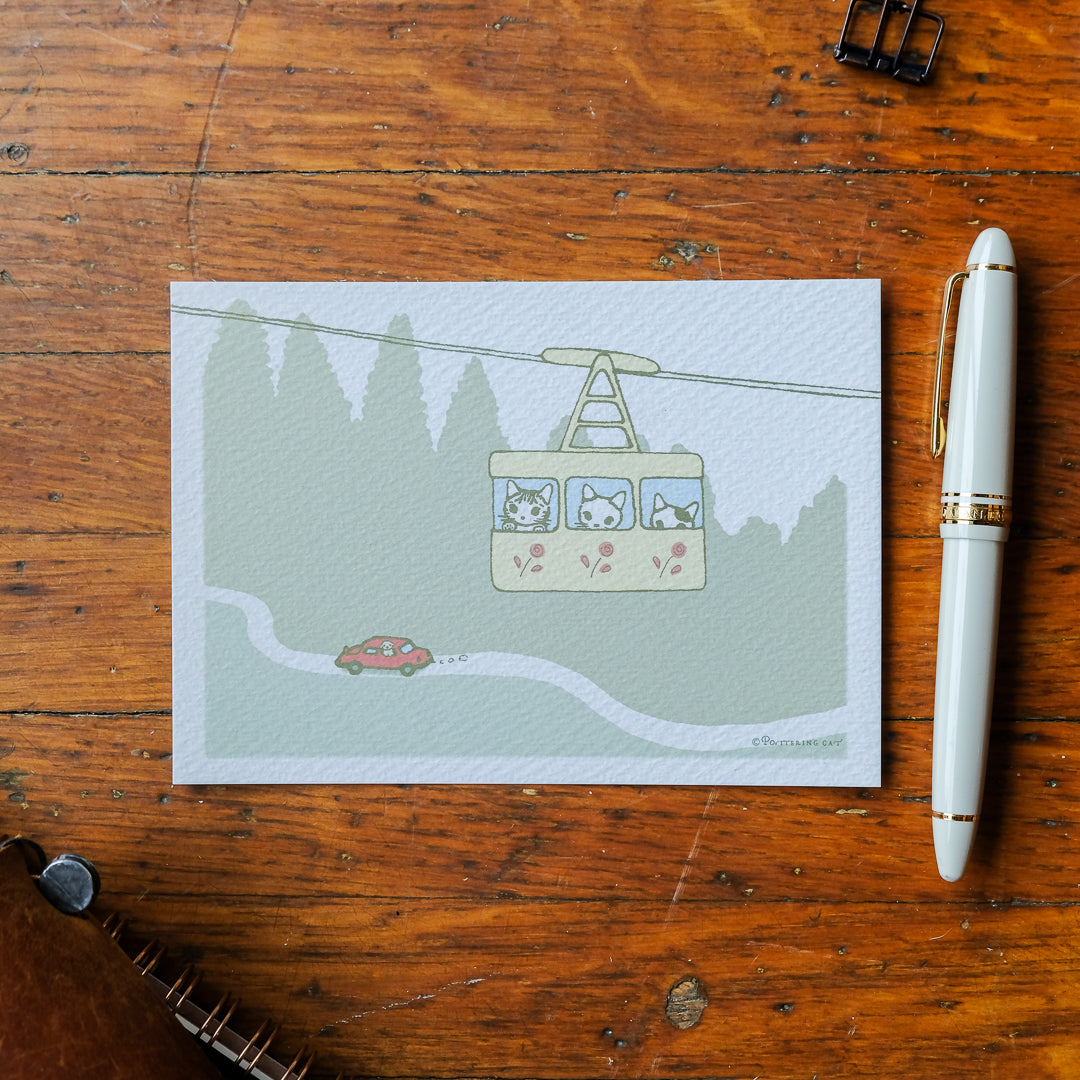 Pottering Cat - Seasonal Postcards - Cable Car