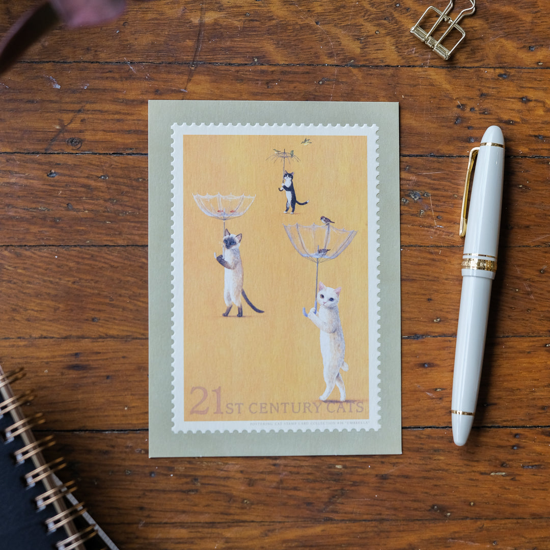 Pottering Cat - Stamp Series Postcard - PC-16 Umbrella