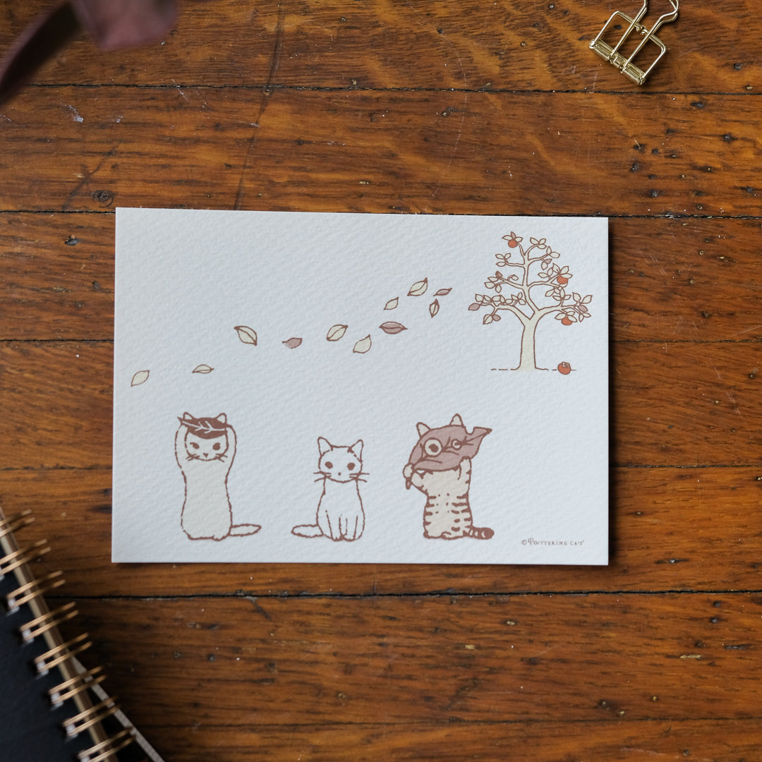 Pottering Cat - Seasonal Postcards - KC-01 Fallen Leaves