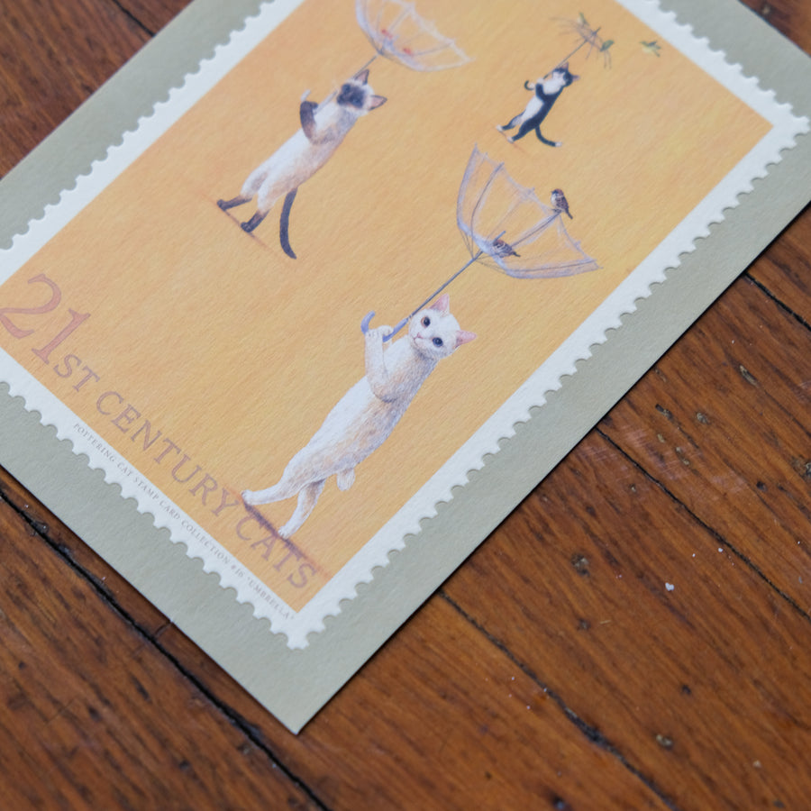 Pottering Cat - Stamp Series Postcard - PC-16 Umbrella