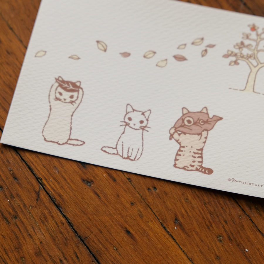 Pottering Cat - Seasonal Postcards - KC-01 Fallen Leaves