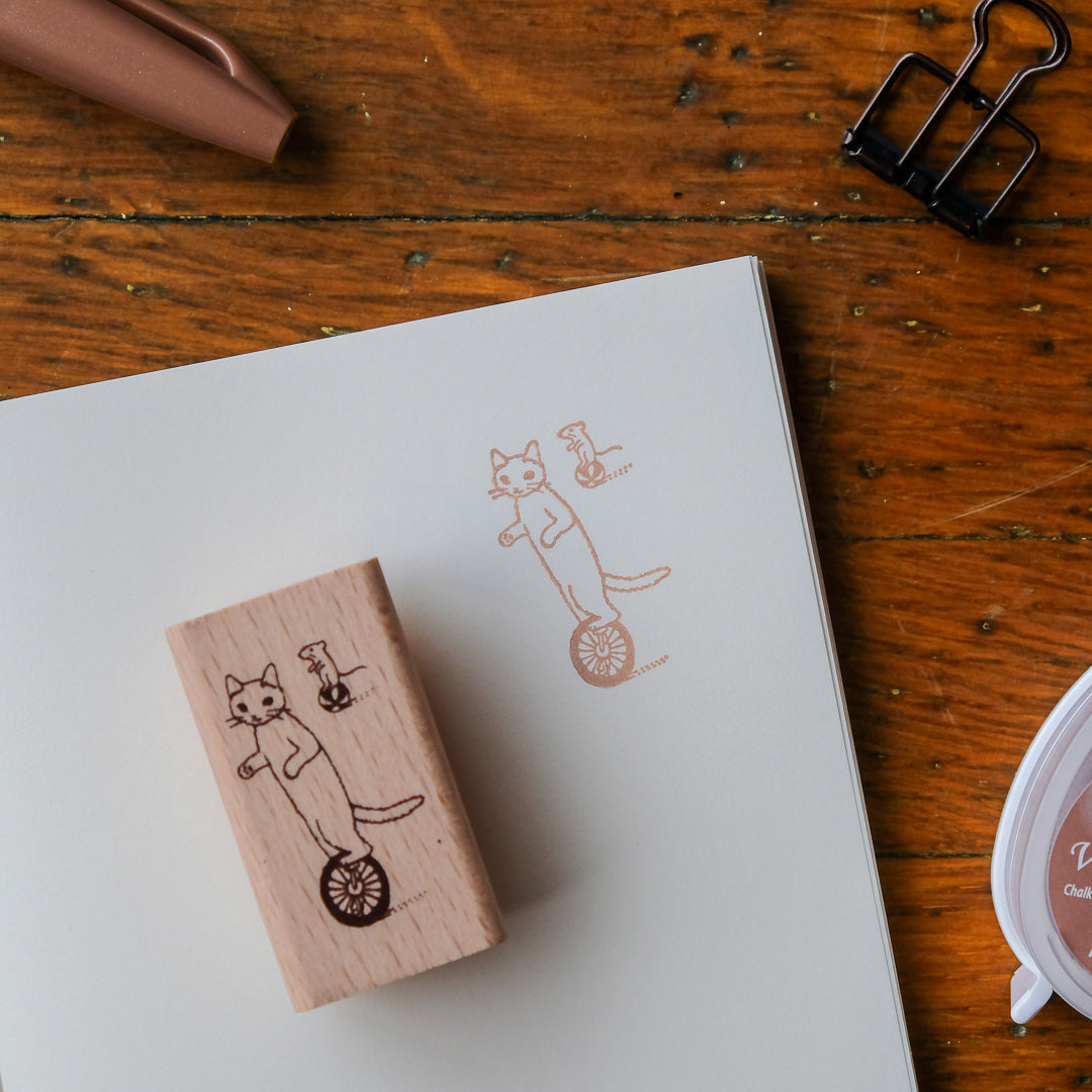Pottering Cat - Cat Seal-Large Stamp - Unicycle