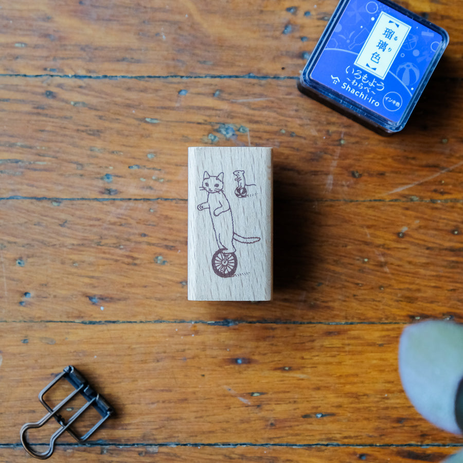 Pottering Cat - Cat Seal-Large Stamp - Unicycle