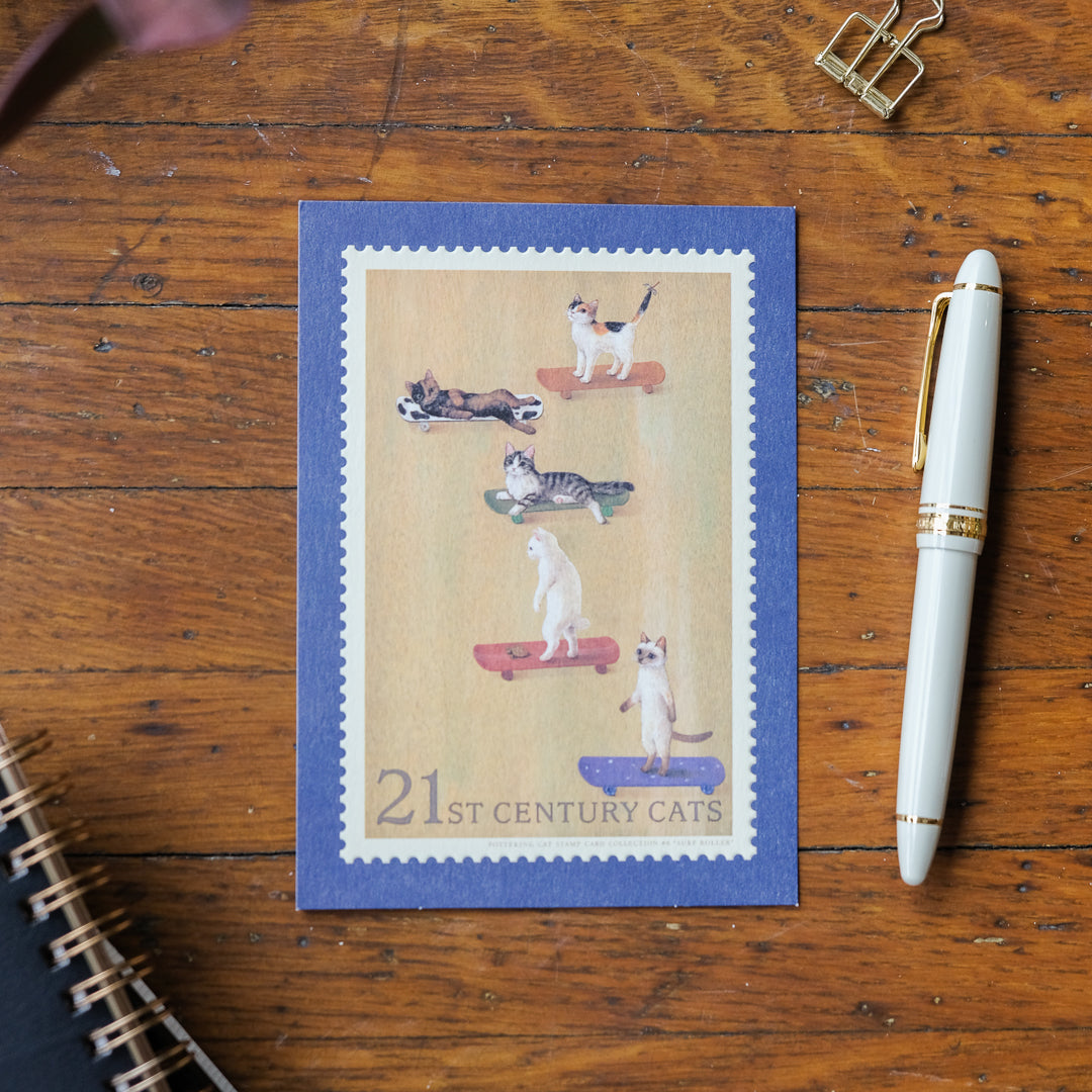 Pottering Cat - Stamp Series Postcard - PC-06 Skateboard