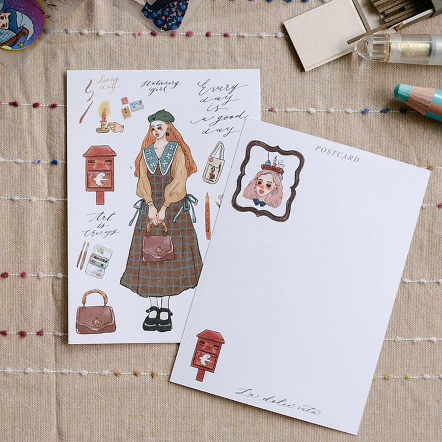 La Dolce Vita Postcard - Stationery Girl With Beret