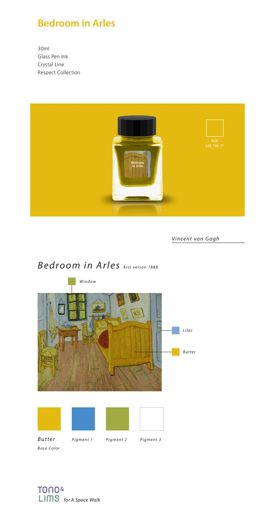 Tono & Lims Glass Pen Ink - Crystal Line - Bedroom in Arles