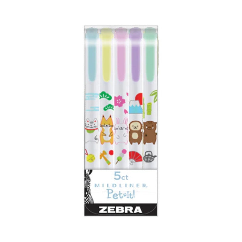 Zebra Mildliner Markers - Pet-It! - Set of 5