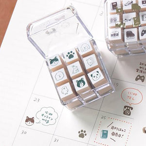 Aibo 9pc Mini Rubber Stamp Set - 113 Animals - Paper Plus Cloth