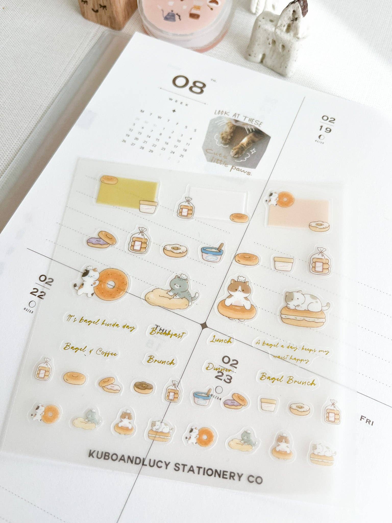 Kuboandlucy Stationery Co - Clear Sticker Sheet Cute Cats & Dog: Bagel Cat