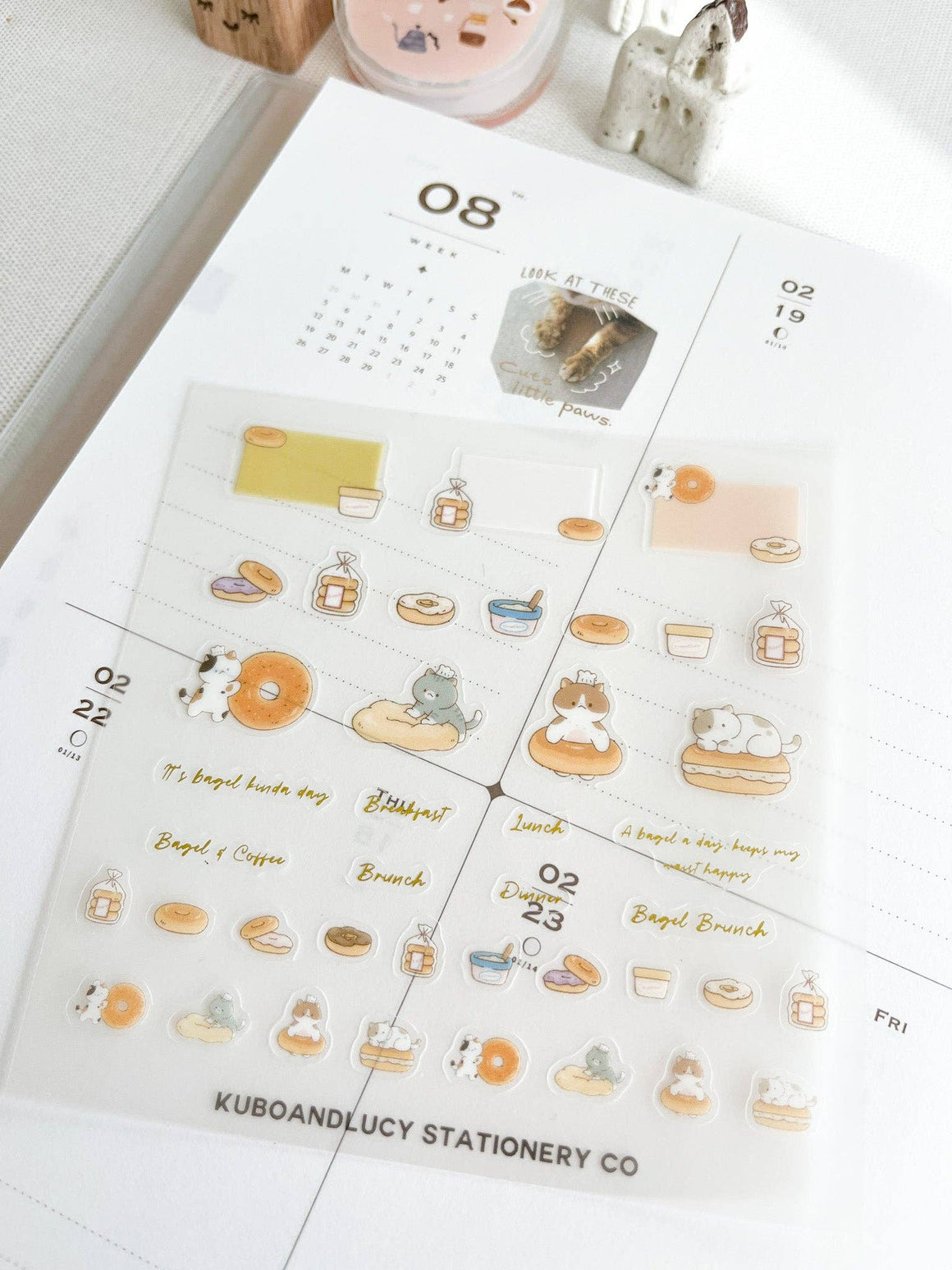 Kuboandlucy Stationery Co - Clear Sticker Sheet Cute Cats & Dog: Bagel Cat