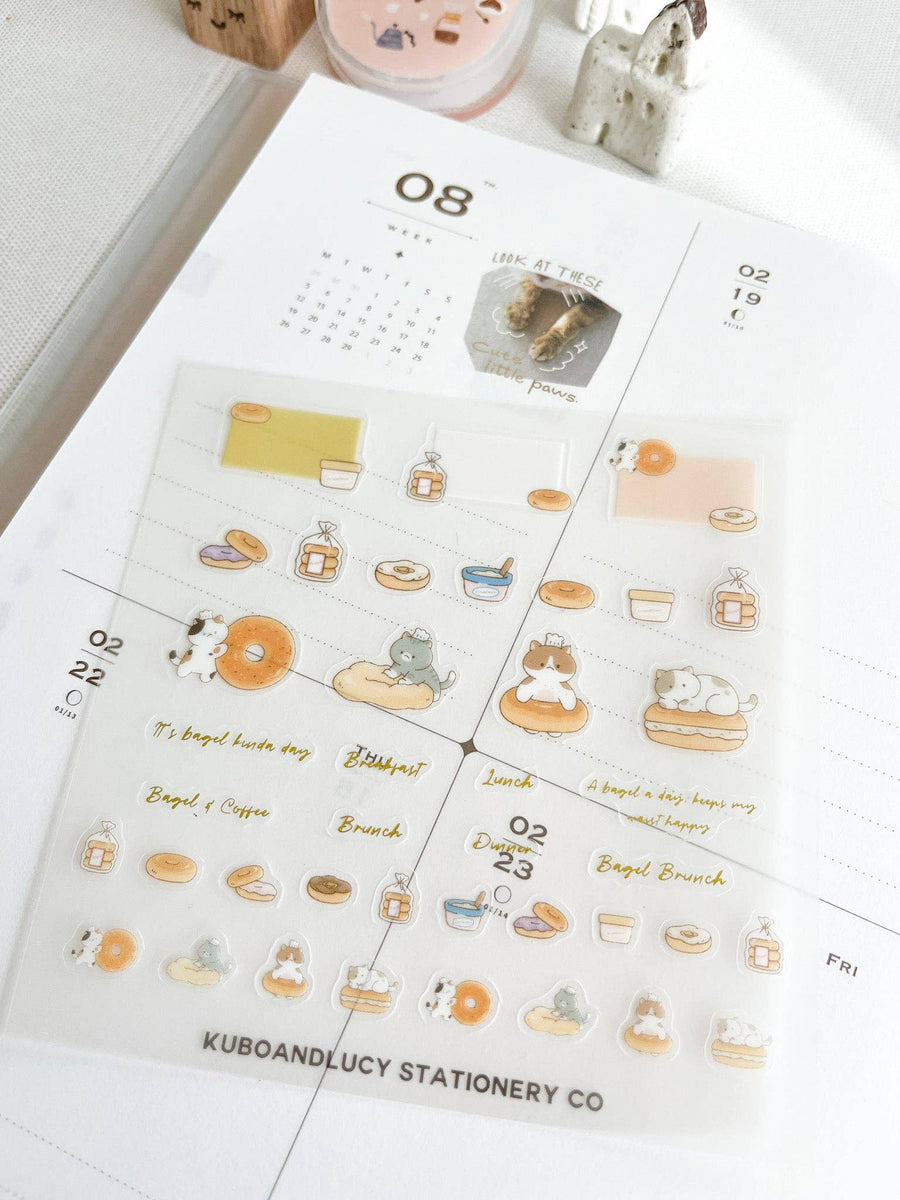 Kuboandlucy Stationery Co - Clear Sticker Sheet Cute Cats & Dog: Bagel Cat
