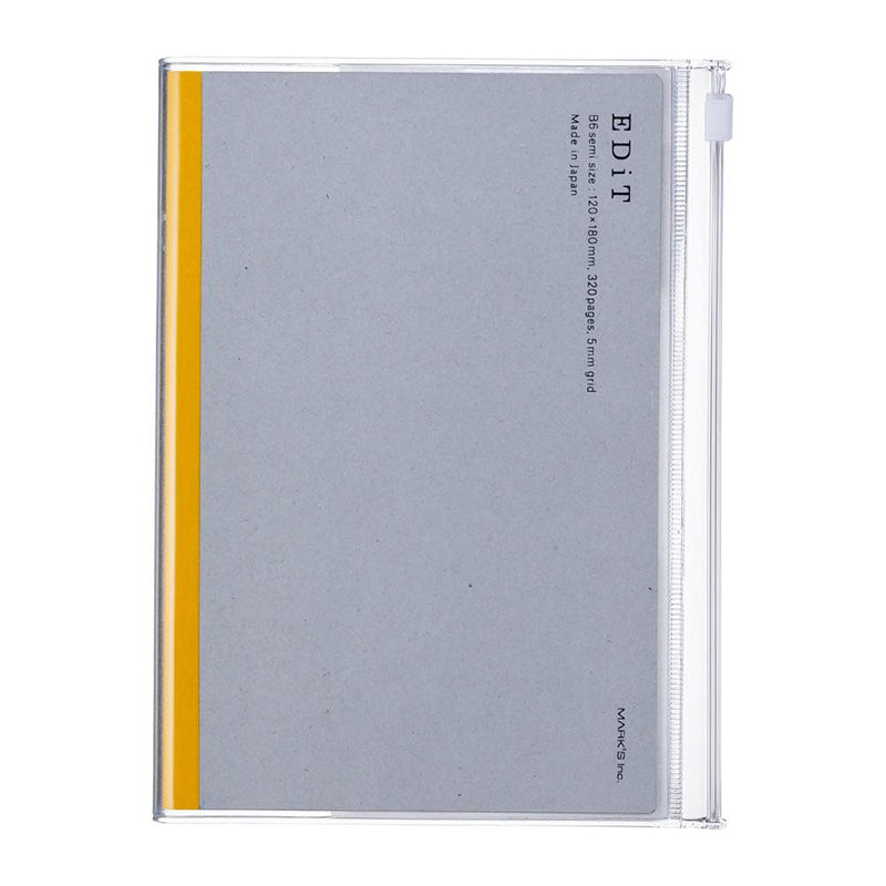 EDiT B6 Grid Notebook with Slide-Zip Pocket Cover - Clear