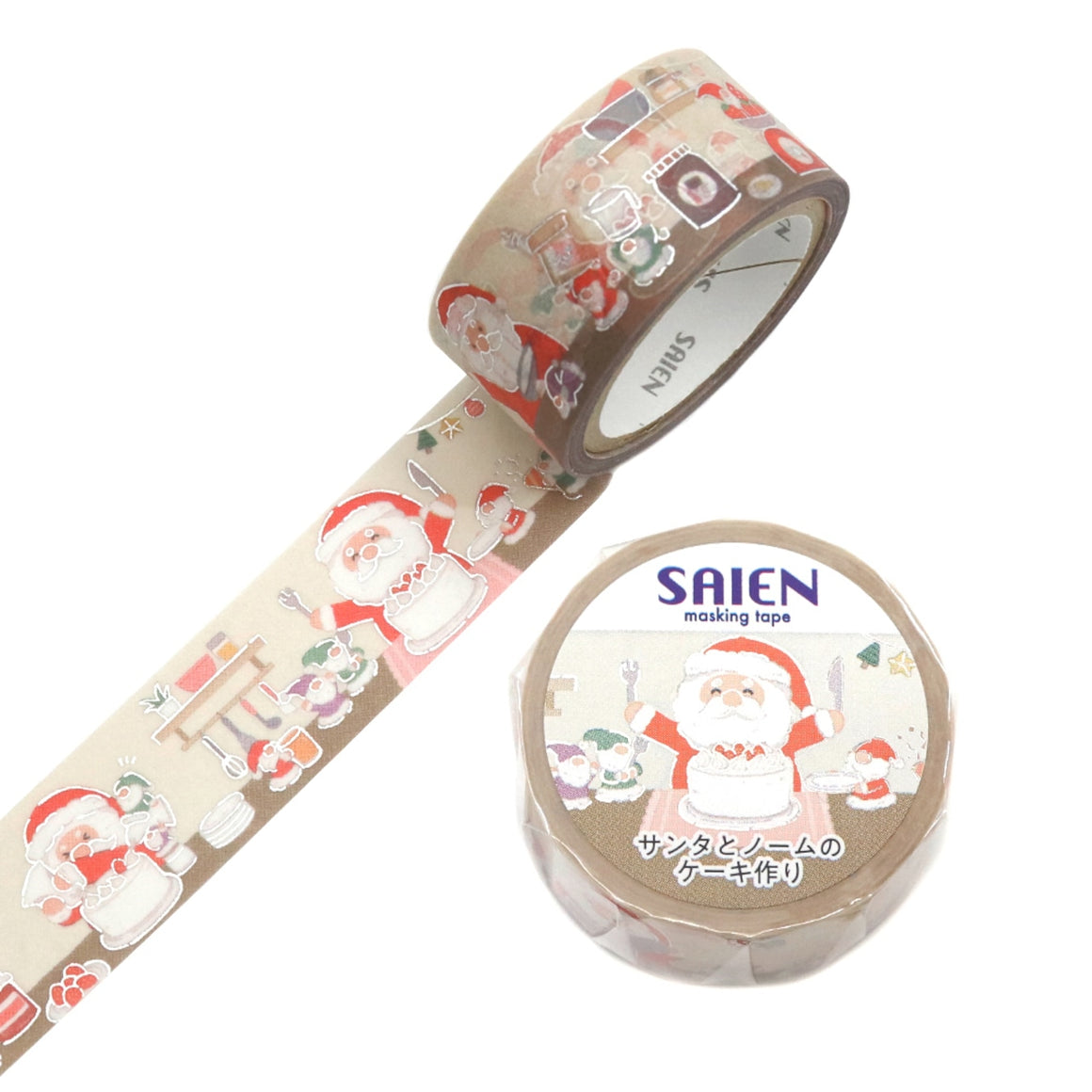 SAIEN Washi Tape Silver Foil - Santa and the Gnome Baking a Cake