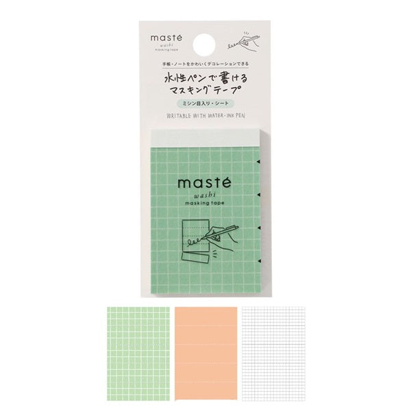 Maste Writeable Perforated Washi Tape Sheet - Green Grid Check Mixture A