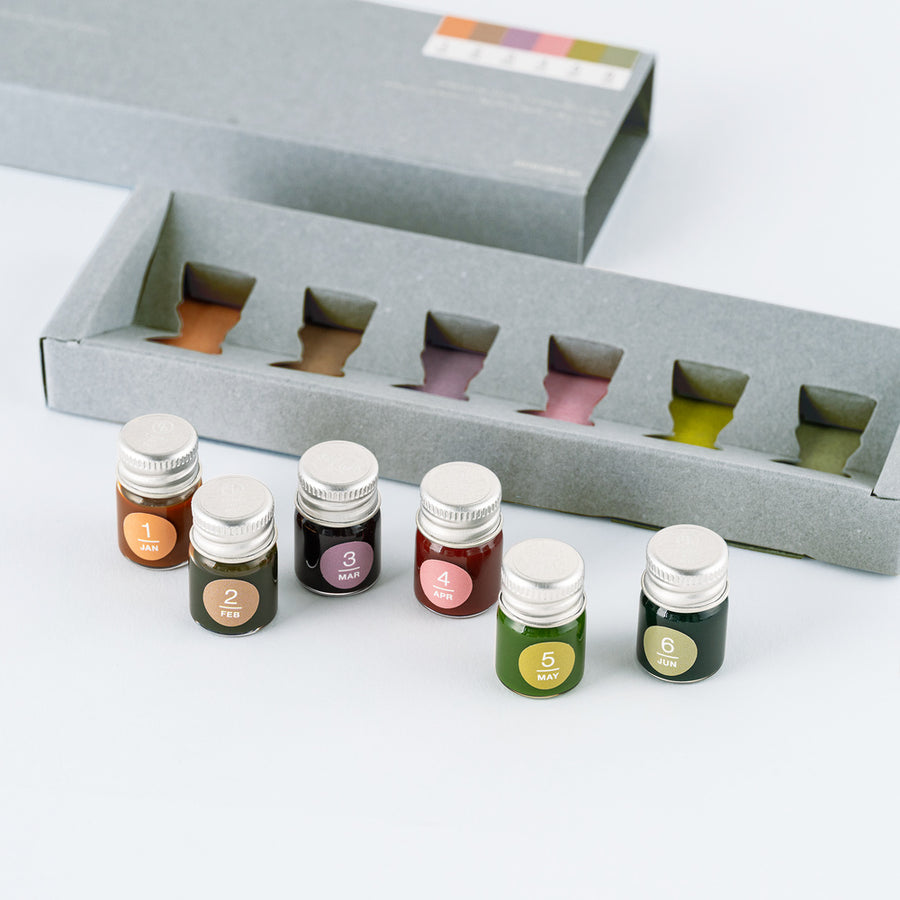 2027 Hobonichi Accessories: Kakimori x TSUKI no IRO - Mini Ink Bottle Set (Jan-Jun)