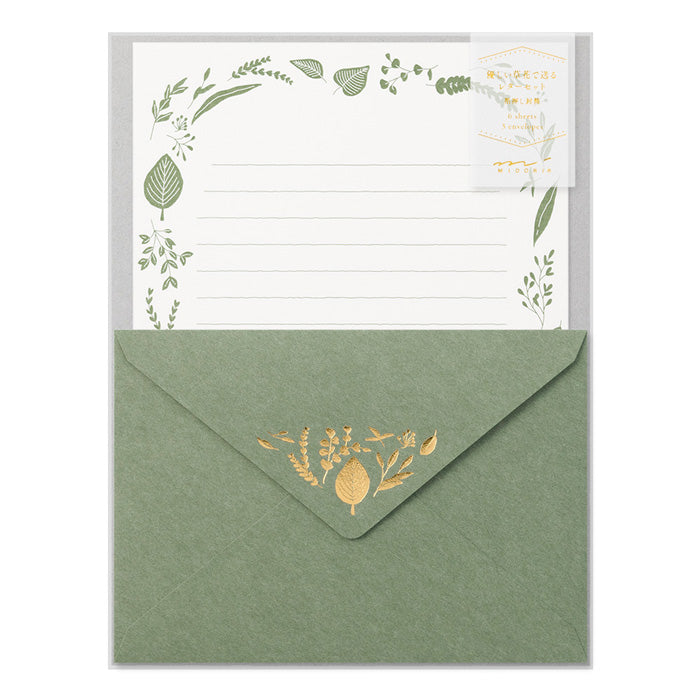 Midori Letter Set 507 Foil-stamped Envelopes Leaves