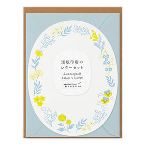 Midori Letter Set - 490 Letterpress Die-cut Wreath Blue
