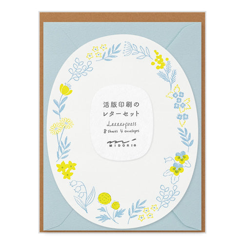 Midori Letter Set - 490 Letterpress Die-cut Wreath Blue