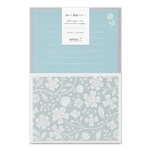 Midori Letter Set - 500 Watermark Flower Light blue
