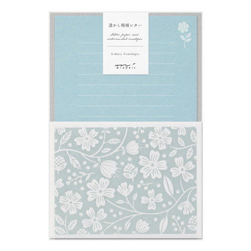 Midori Letter Set - 500 Watermark Flower Light blue