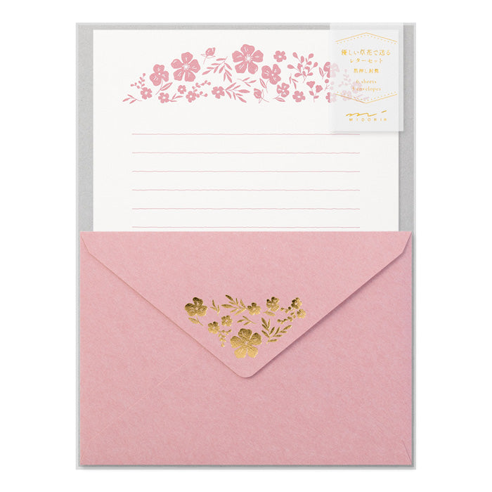 Midori Letter Set 506 Foil-stamped Envelopes Flowers