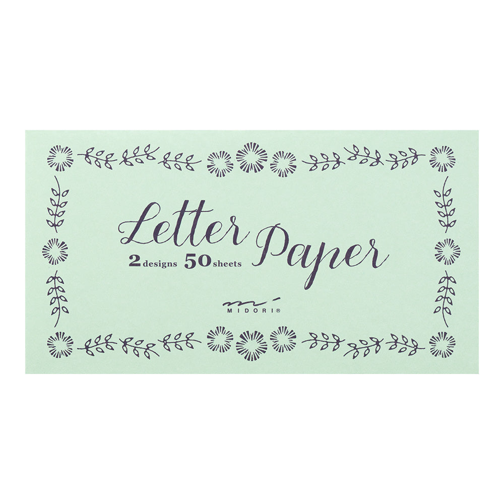 Midori Message Letter Pad - Flower Print Mint Blue