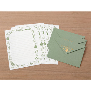 Midori Letter Set 507 Foil-stamped Envelopes Leaves