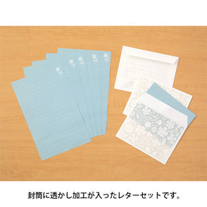 Midori Letter Set - 500 Watermark Flower Light blue