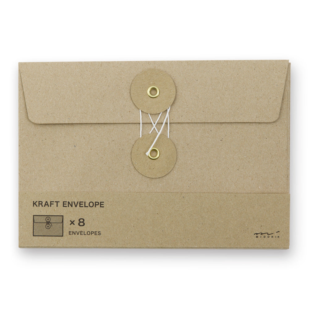 Midori Kraft Envelope Horizontal with String M - Brown