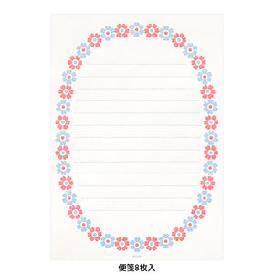 Midori Letter Writing Set - Letter Set 478 Letterpress Flower Frame Light Blue
