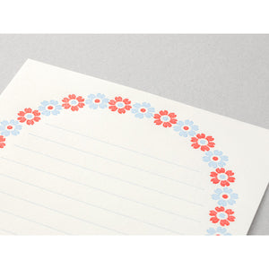 Midori Letter Writing Set - Letter Set 478 Letterpress Flower Frame Light Blue