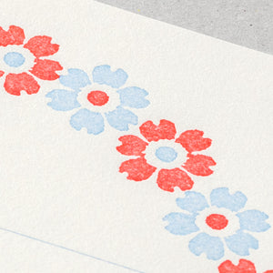 Midori Letter Writing Set - Letter Set 478 Letterpress Flower Frame Light Blue
