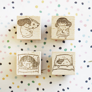 Kami Kami Chop - Rubber Stamp KM02 - Goodnight Girl With Phone