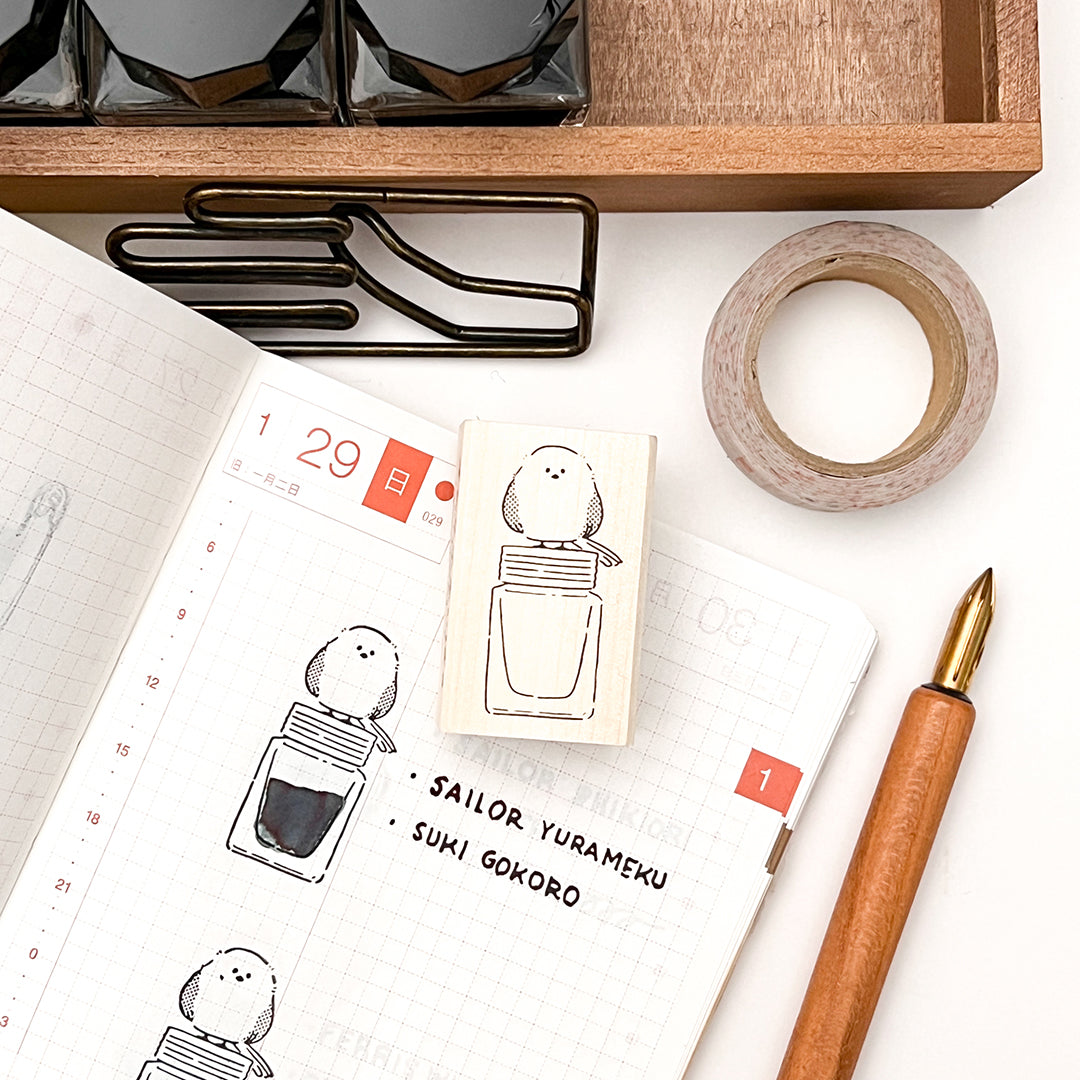 Beverly Rubber Stamp - Animal Friends - Long Tailed Tit and Ink