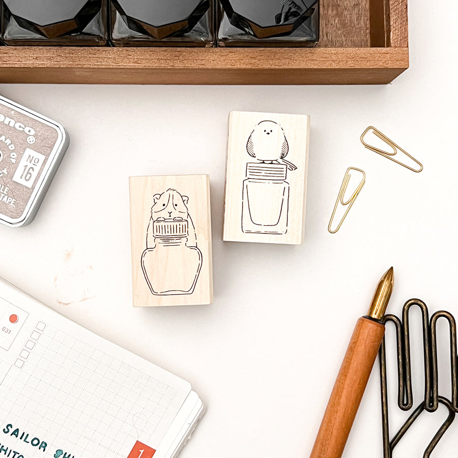 Beverly Rubber Stamp - Animal Friends - Long Tailed Tit and Ink