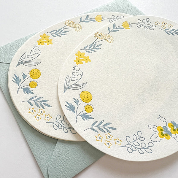 Midori Letter Set - 490 Letterpress Die-cut Wreath Blue