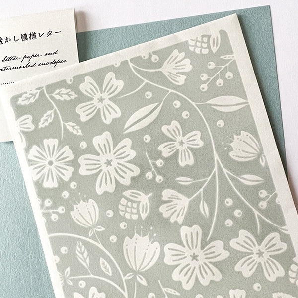 Midori Letter Set - 500 Watermark Flower Light blue