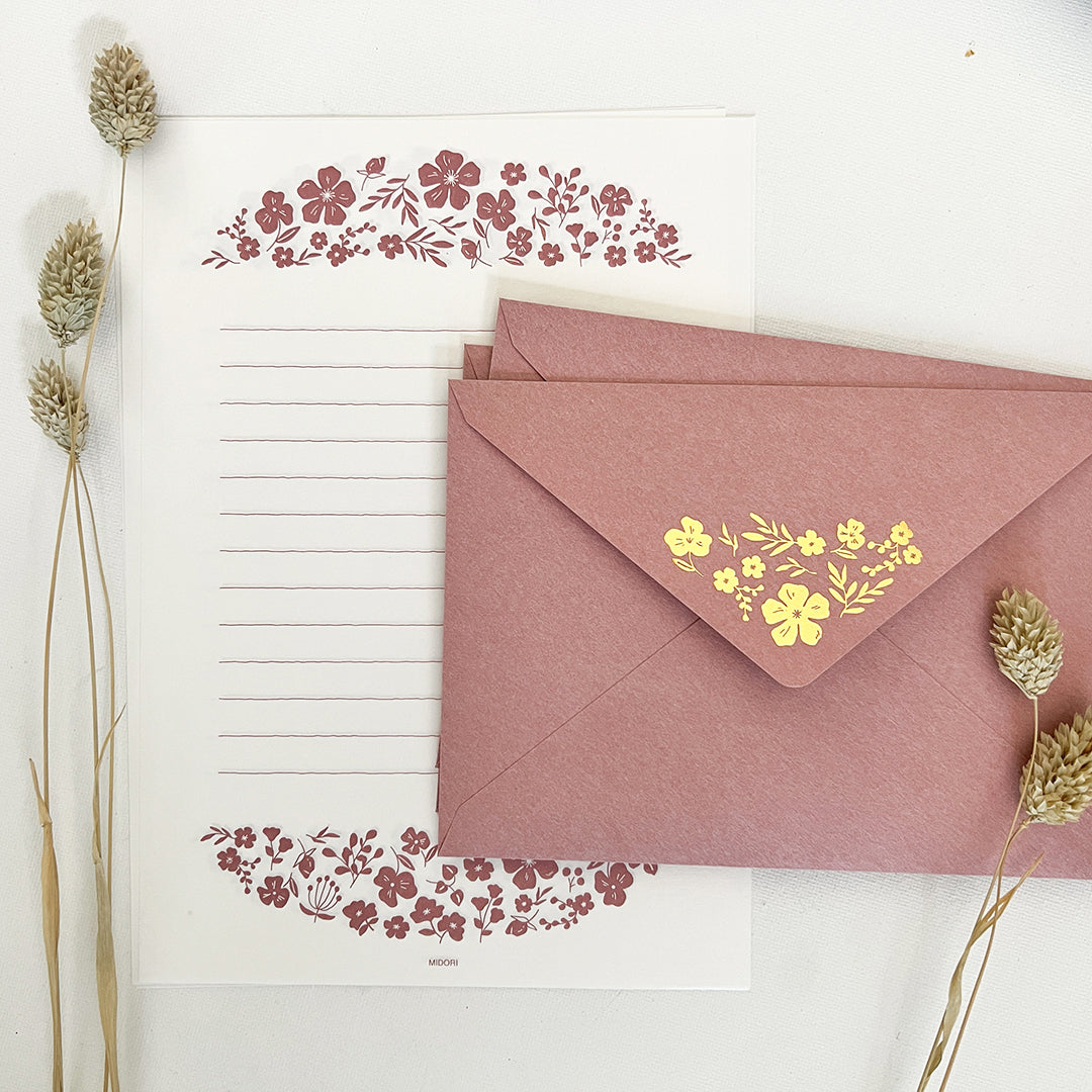 Midori Letter Set 506 Foil-stamped Envelopes Flowers