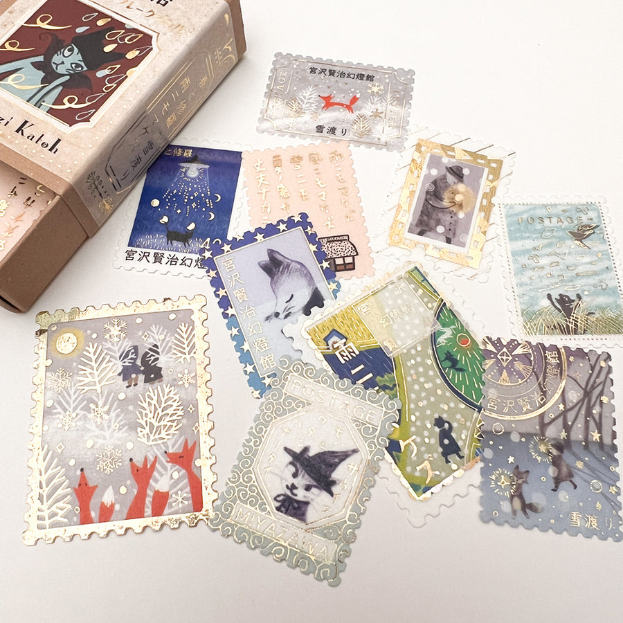 Shinzi Katoh Postage Stamp Style Flake Stickers -  Snow Crossing (06)