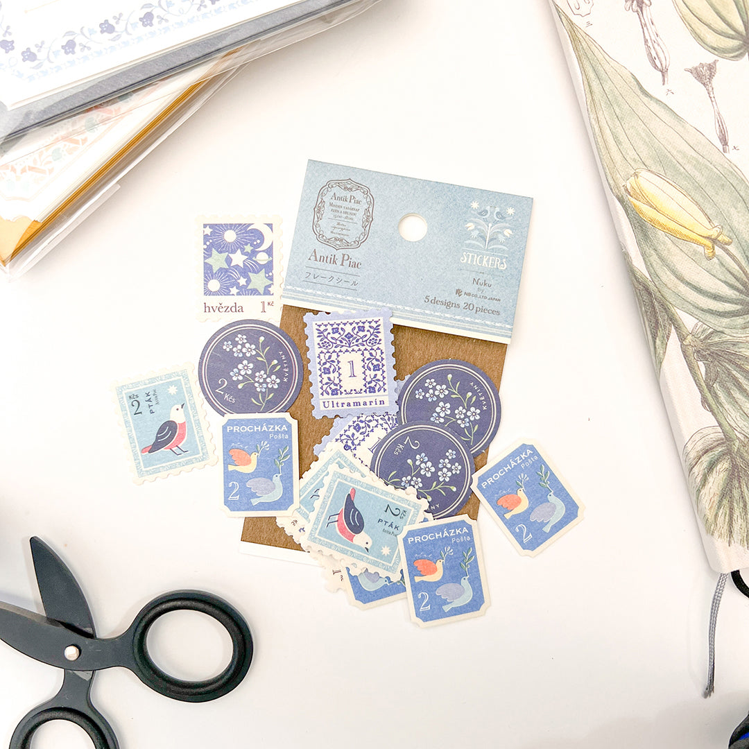 Michikusa Postage Style Sticker Flakes - Blue