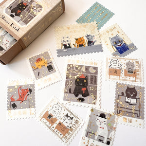 Shinzi Katoh Postage Stamp Style Flake Stickers - Black Cat (02)