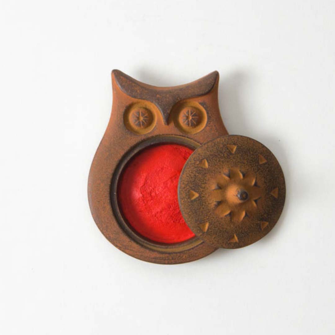 Tadahiro Baba Cast Iron Pond Owl Round Vermillion Ink Pad - Brown